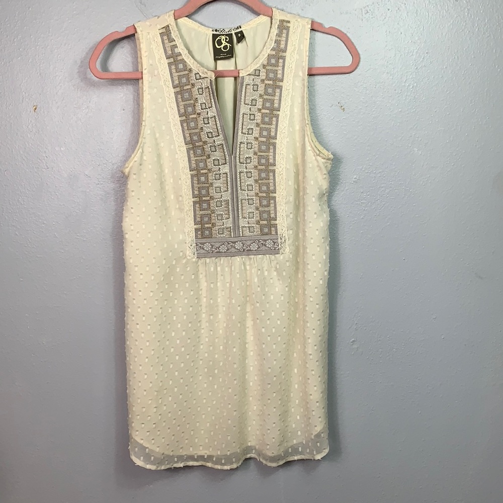 One September Cream Sleeveless Embroidered Tunic